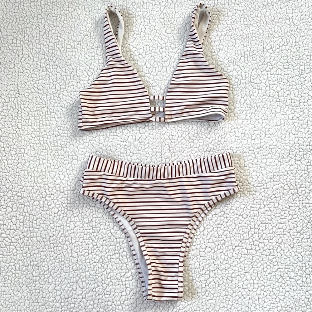 Zaful Stripped High Waisted Bikini Set